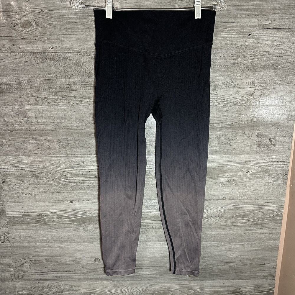 Pink Active Women's Size Medium Ribbed Ombre Black Gray Pull On Leggings